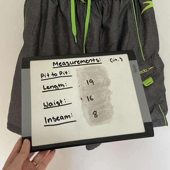 Speedo L/G Swim Trunks Gray & Green Drawstring Elastic Waist Cargo Pocket men's - Picture 6 of 8